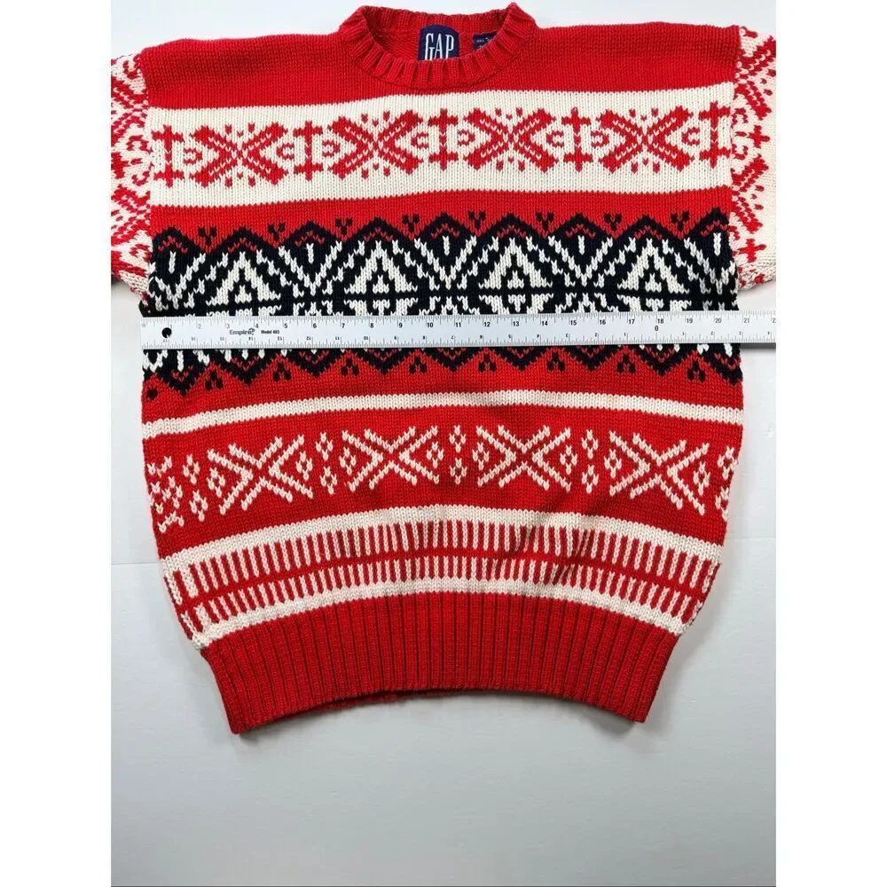 Vintage Gap Sweater Mens Large Pullover Red Nordic Grandpa Snow Flake Vintage